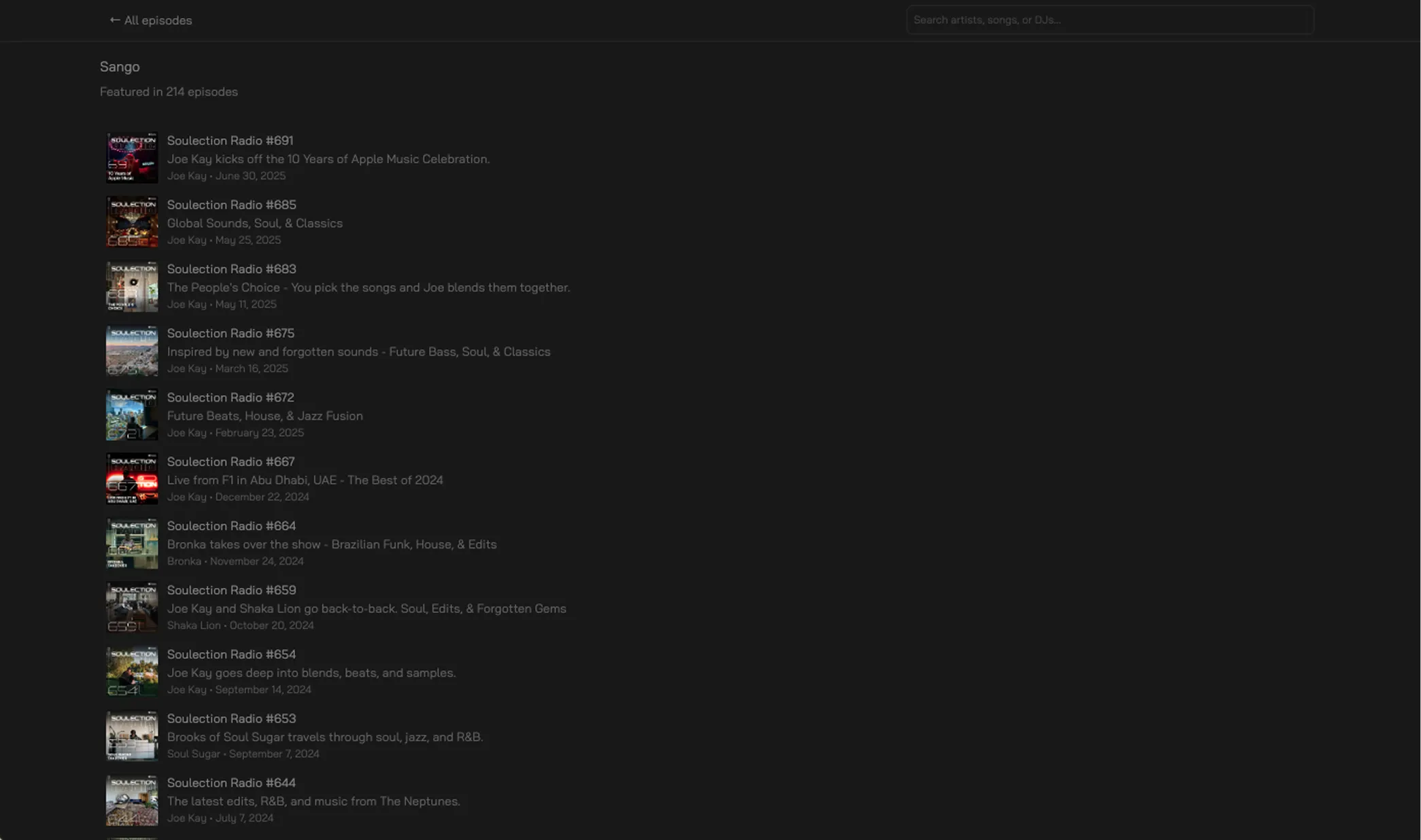 Sango's artist page