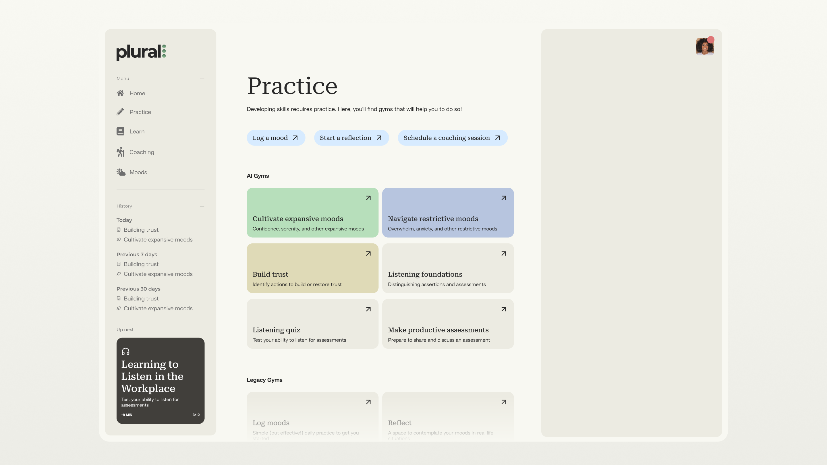 hifi mock up of Plural AI gyms