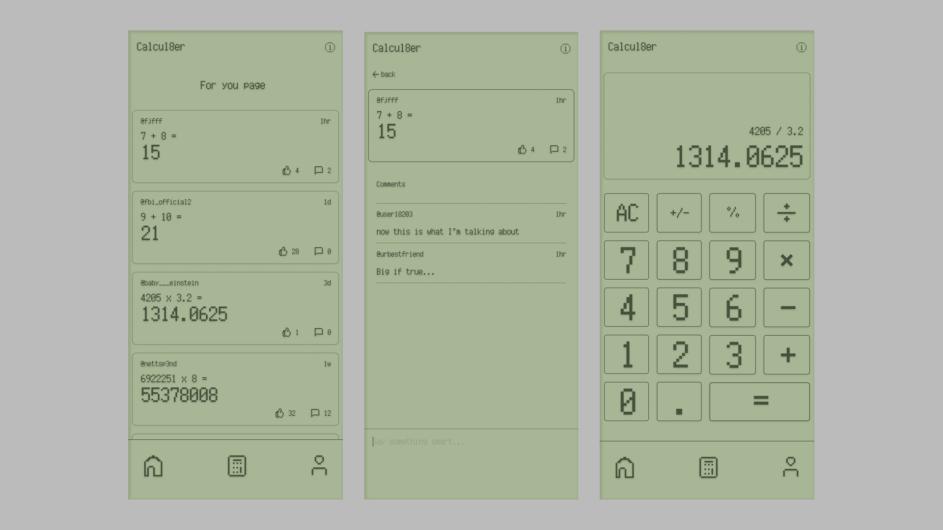 Calcul8r early screens